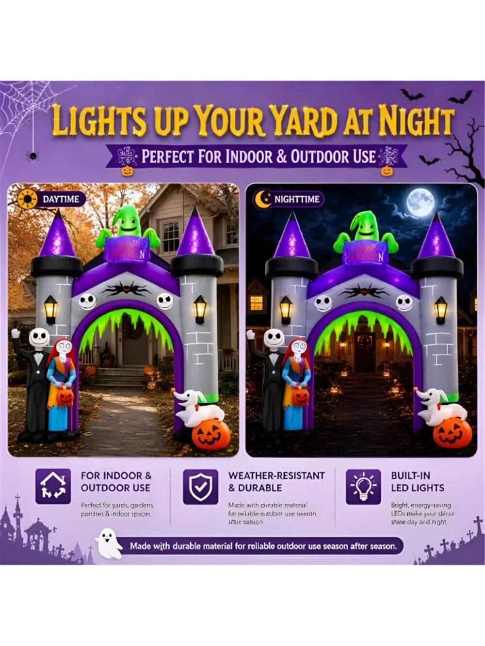 Inflatable Archway Halloween Outdoor Decoration –12FT Blow Up Arch with LED
